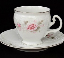 Чашка с блюдцем  Бледные розы, отводка платина 140 мл 