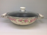 Japanese enamelled frying-pan «WOK» 28 cm with non-stick coating and glass lid, Rose series
